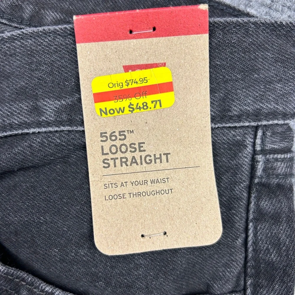 Levi's 565 Loose Straight Jeans Mens 30x32 Black Denim Pants Baggy Cotton